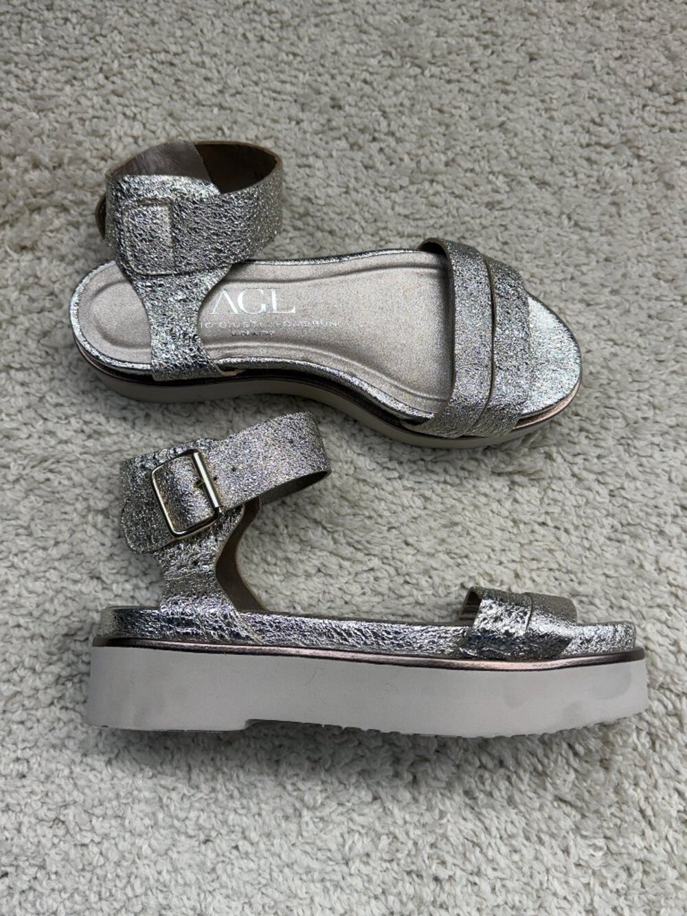 AGL Ankle Strap Platform Sandal in Golden Leather